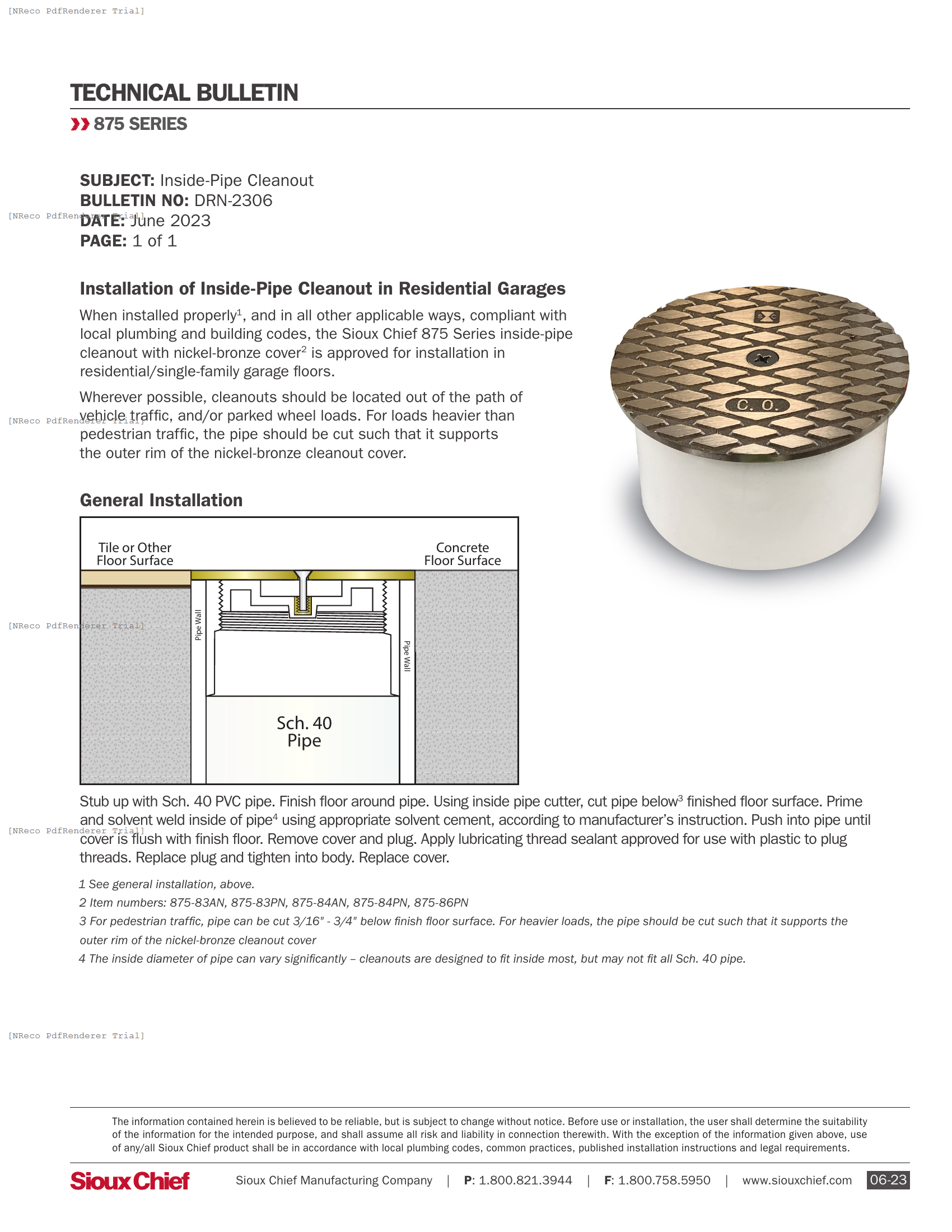 TECH BULLETIN - 875 SERIES - INSIDE-PIPE CLEANOUT.PDF Technical Document